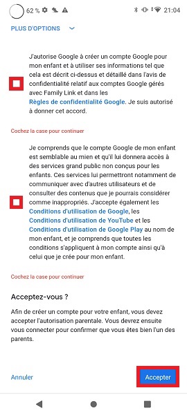 Connecter le compte Google des parents à celui de votre enfant.