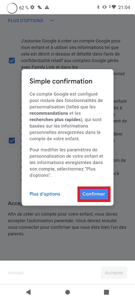 Connecter le compte Google des parents à celui de votre enfant.