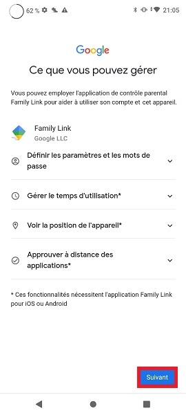 Connecter le compte Google des parents à celui de votre enfant.