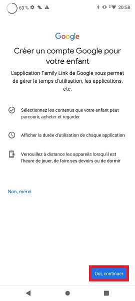 Créer compte Google de votre enfant.