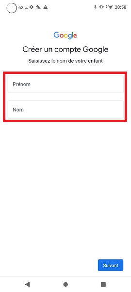 Créer compte Google de votre enfant.