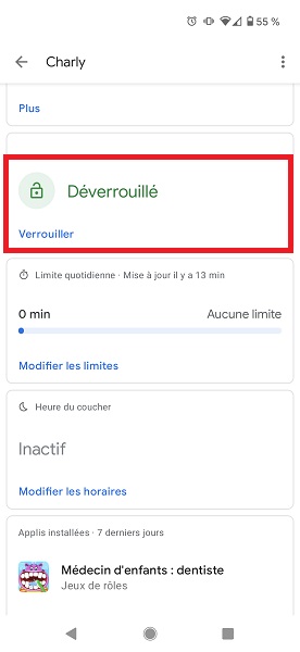 Configurer le contrôle parental Family Link depuis le smartphone android des parents.