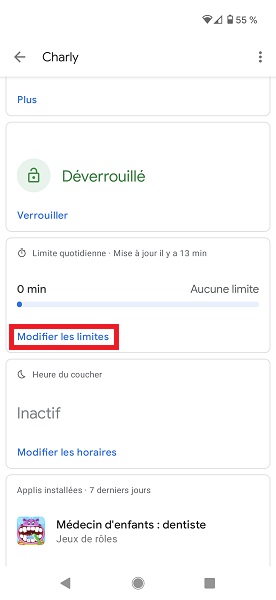 Configurer le contrôle parental Family Link depuis le smartphone android des parents.