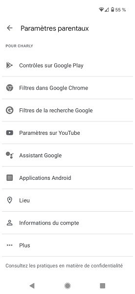 Configurer le contrôle parental Family Link depuis le smartphone android des parents.