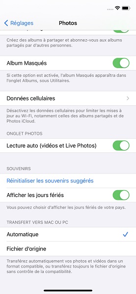 Méthode 2 : conversion automatique au transfert PC
