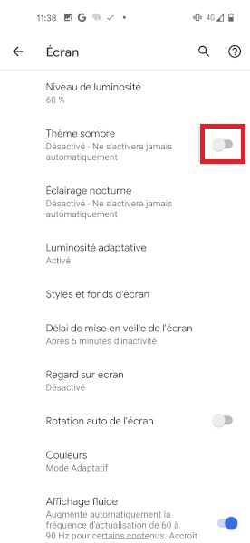 Passer en mode sombre (gros gain sur AMOLED)