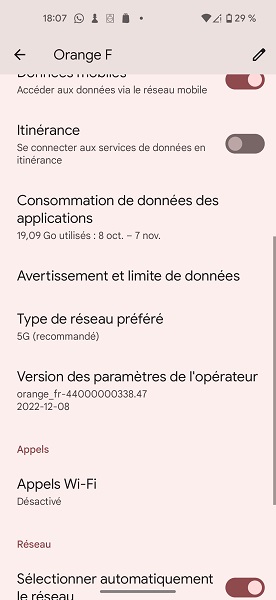 Sélectionner le type de réseau préféré (4G/5G)