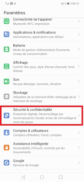 Changer le code PIN sur le Huawei P Smart