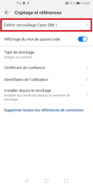 Changer le code PIN sur le Honor 10