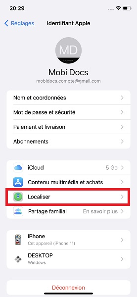 Vérifier que Localiser est activé sur votre iPhone