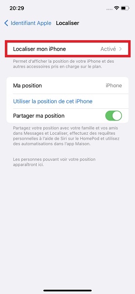 Vérifier que Localiser est activé sur votre iPhone