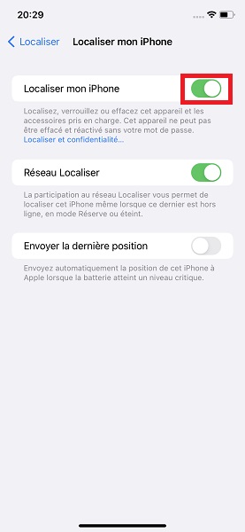 Vérifier que Localiser est activé sur votre iPhone