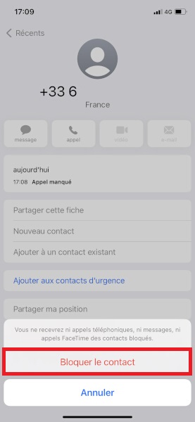 Bloquer un numéro d’un ou plusieurs correspondants