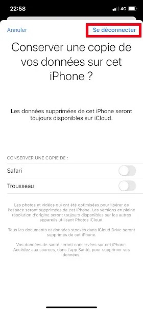 Déconnecter son compte Apple