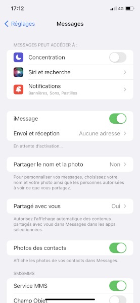 Comment activer le service iMessages ?