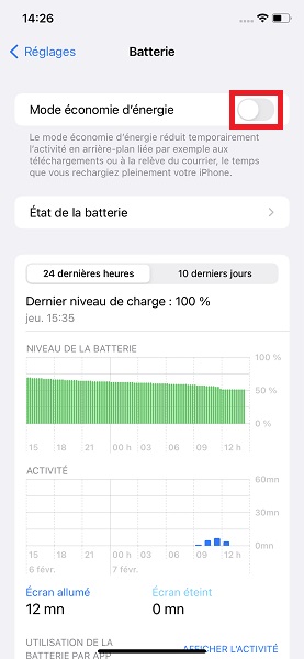 Activer l’économie d’énergie et la charge optimisée