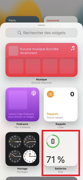 Voir le pourcentage dans le centre de contrôle