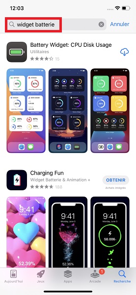 Ajouter un widget batterie sur l’écran d’accueil