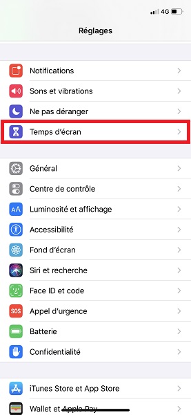 Activer Temps d’écran et le code dédié