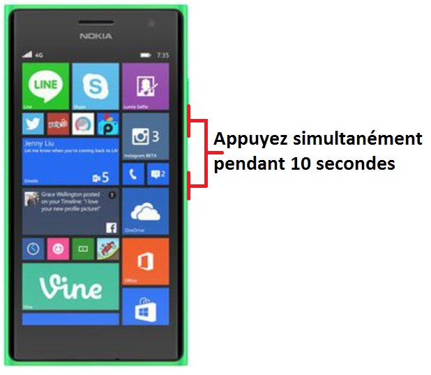 Forcer l'arrêt si le Nokia Lumia 735 est bloqué