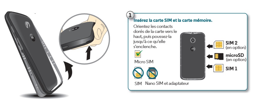 Insérer la carte SIM dans le Motorola E2