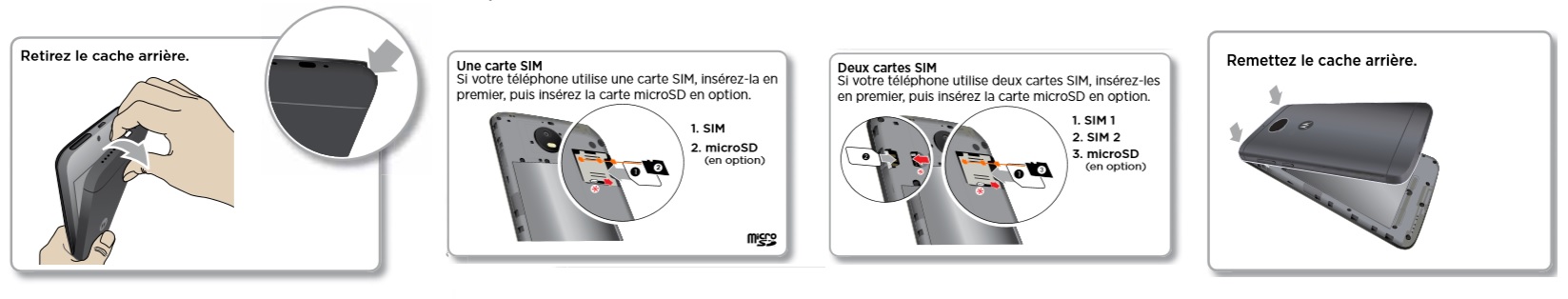 Insérer la carte SIM dans le Motorola E4