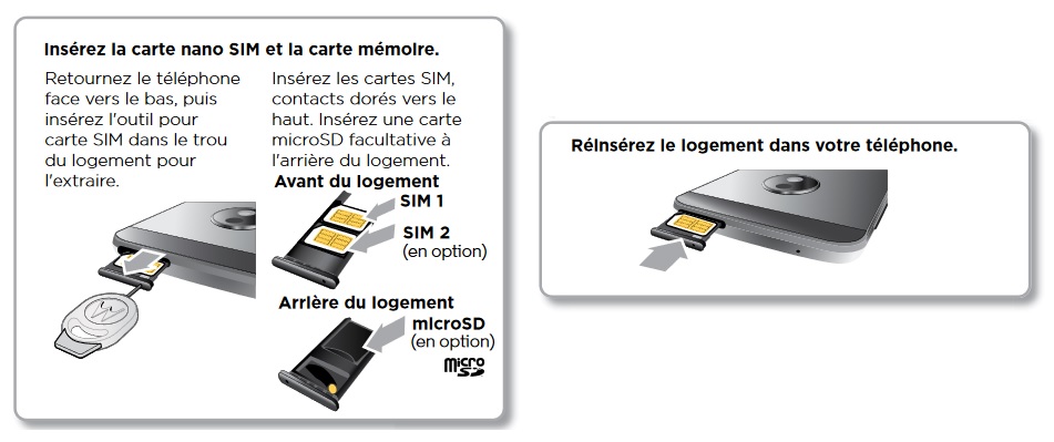 Insérer la carte SIM dans le Motorola Z2 Play
