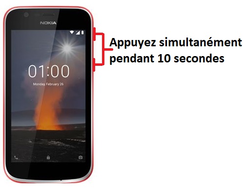 Forcer l'arrêt si le Nokia 1 est bloqué