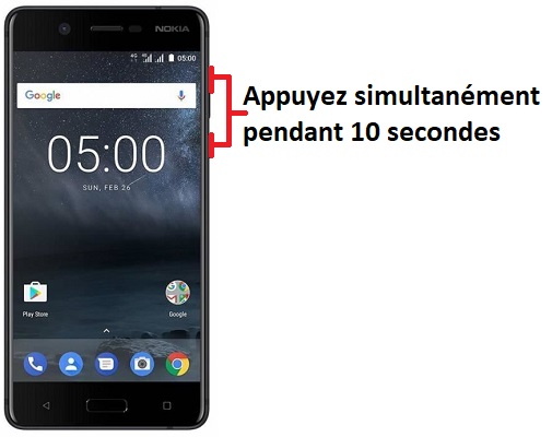 Forcer l'arrêt si le Nokia 5 est bloqué