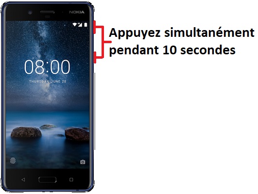 Forcer l'arrêt si le Nokia 8 est bloqué