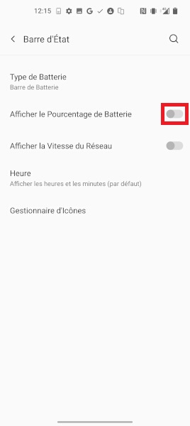 Afficher le pourcentage de batterie sur OnePlus