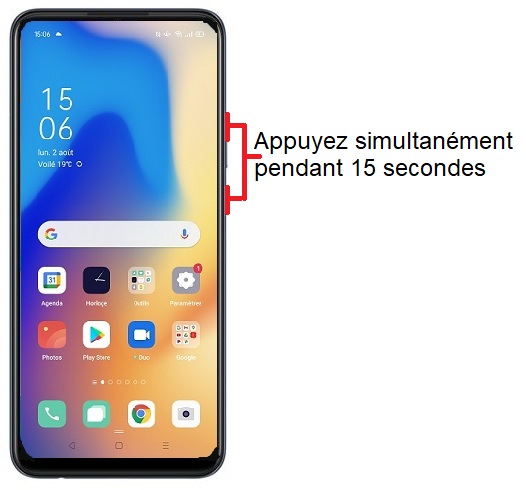 Forcer l'arrêt si le OPPO A15 est bloqué