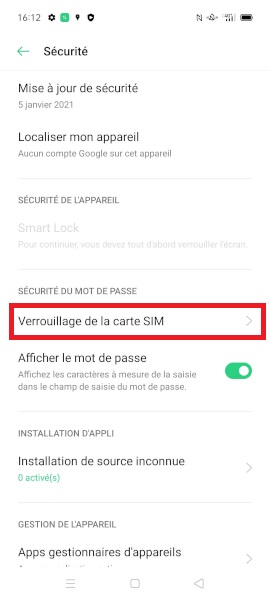 Modifier le code PIN de la SIM sur OPPO Find X2 Lite