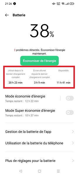 Gestion et économiseur de batterie Oppo.
