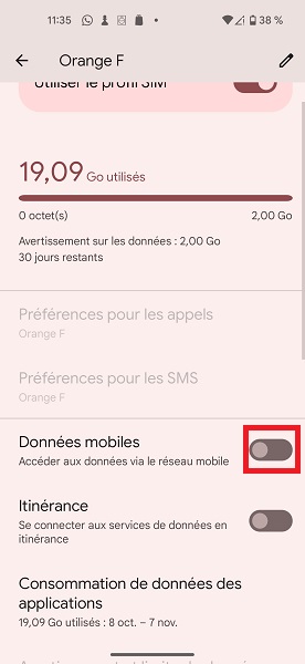 Activer les données mobiles
