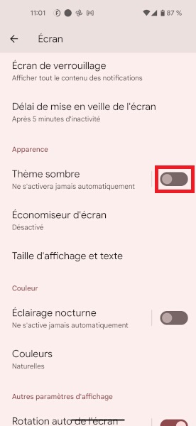Activer le mode sombre