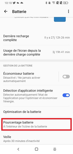 Pourcentage batterie sur Samsung Galaxy