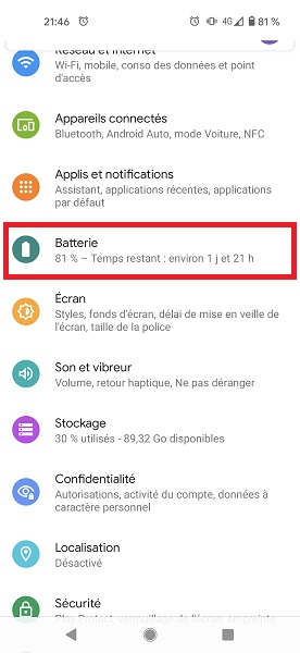 Pourcentage batterie sur Google Pixel