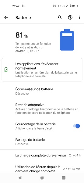 Pourcentage batterie sur Google Pixel