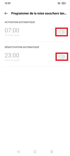 Activer l'allumage et l'extinction programmés sur Oppo