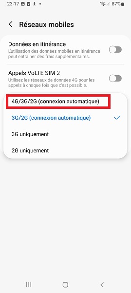 Activer la 4G ou 5G