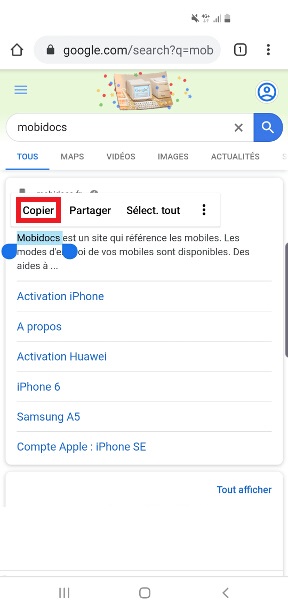 Copier un texte sur Android