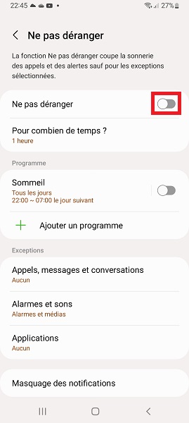 Activer le mode pendant une durée limitée