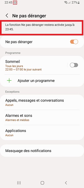 Activer le mode pendant une durée limitée