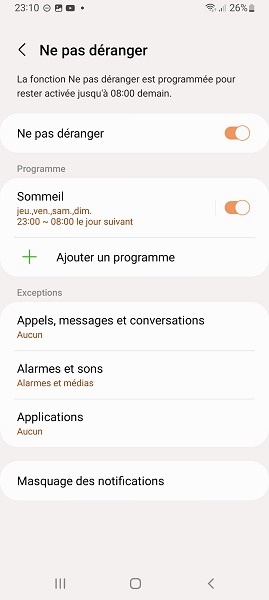 Programmer le mode Ne pas déranger la nuit (ou selon vos horaires)