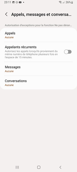 Autoriser des exceptions : appels, messages, alarmes