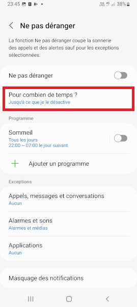 Activer le mode pendant une durée limitée