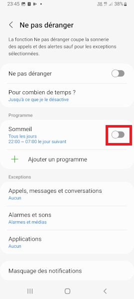 Programmer le mode Ne pas déranger la nuit (ou selon vos horaires)