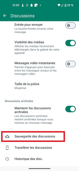 Sauvegarder WhatsApp sur Google Drive (Android)