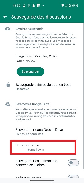 Sauvegarder WhatsApp sur Google Drive (Android)